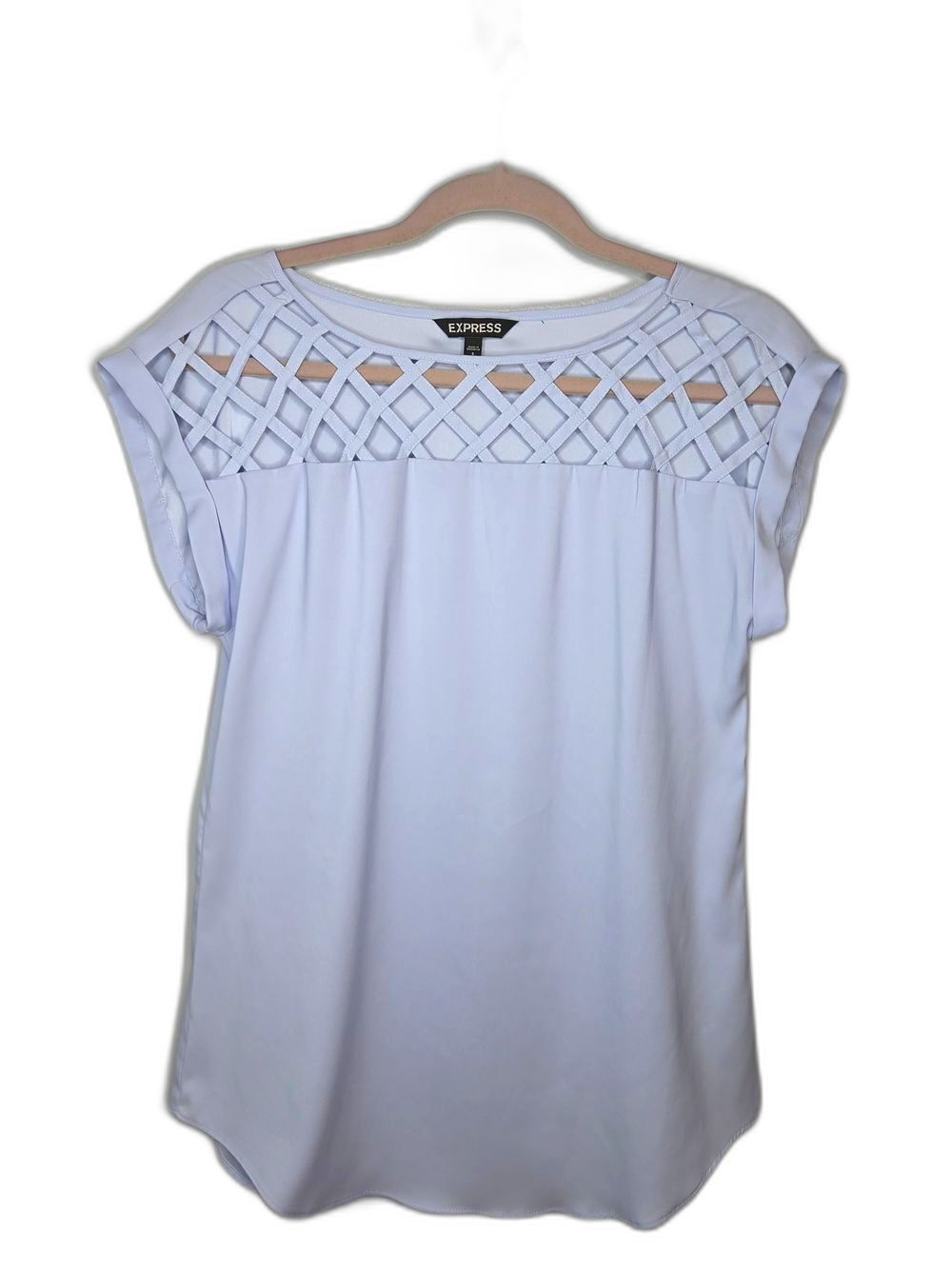 Express Lavender Lattice Yoke Short Sleeve Top